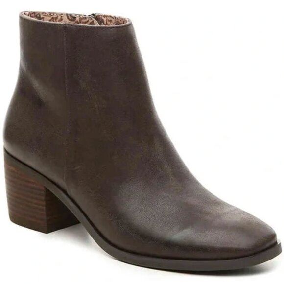 Lucky Brand Malvelia Brown Leather Stack Heel Size 7.5 Zip Booties Boots Ankle - Picture 12 of 13